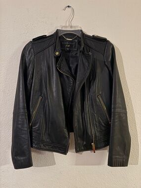 Bernardo Black Leather Moto Jacket with Gold Hardware
